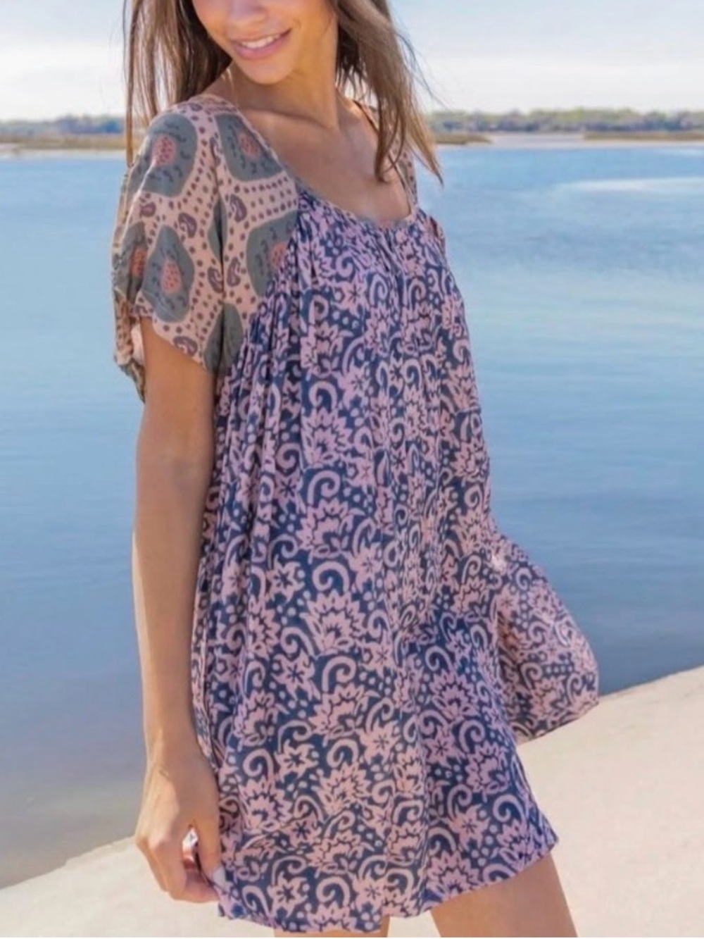 Natural Life Pink and Blue Printed Cover-Up Minidress - Picture 1 of 4